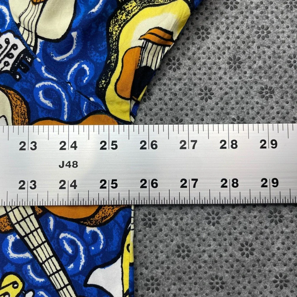 Vintage Mambo Loud Shirt Mens XL Blue Guitar Print Short‎ Sleeve Camp Shirt
